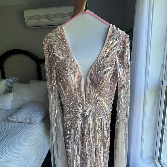 Jenny Packham - Lotus cape-effect embellished sequined tulle gown - Picture 5 of 7